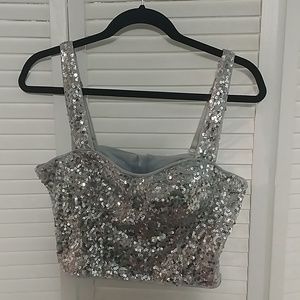 Silver sequin L crop top